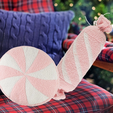 Weihnachten Rosa Rundes Süßigkeiten Plüschkissen Sherpa Spirale Pfefferminz Dekokissen Für Xmas Feiertag Home Party Deko