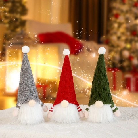 LED Leuchtender Weihnachtszwerg Plüsch Nordische Tomte Nisse Puppe Mit Strickmütze Weihnachtsdekoration Haus Ornament