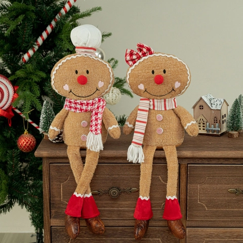 Christmas Gingerbread Man Plush Toy Long Legged Cookie Man Doll For Window Display Festive Holiday Home Decor Ornament Gift