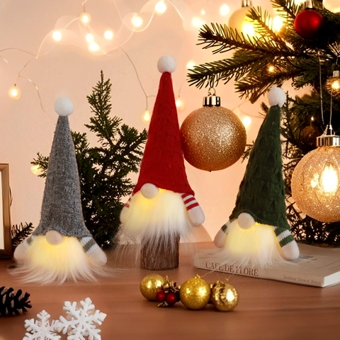 LED Leuchtender Weihnachtszwerg Plüsch Nordische Tomte Nisse Puppe Mit Strickmütze Weihnachtsdekoration Haus Ornament