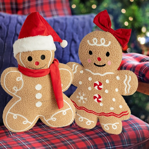 Cuscino di Peluche Omino di Pan di Zenzero Natalizio Decorazione per la Casa in Velluto Teddy Morbido Peluche