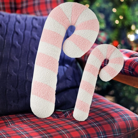 Christmas Candy Cane Plush Pillow Pink White Striped Sherpa Decorative Throw Cushion For Sofa Home Festive Holiday Decor