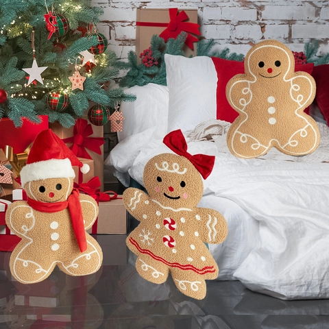 Χριστουγεννιάτικο Λούτρινο Μαξιλάρι Gingerbread Man Μαλακό Βελούδο Teddy Διακοσμητικό Μαξιλάρι για Χριστουγεννιάτικη Διακόσμηση