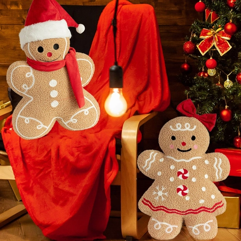 Cuscino di Peluche Omino di Pan di Zenzero Natalizio Decorazione per la Casa in Velluto Teddy Morbido Peluche