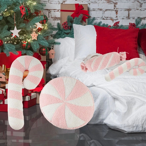 Weihnachten Rosa Rundes Süßigkeiten Plüschkissen Sherpa Spirale Pfefferminz Dekokissen Für Xmas Feiertag Home Party Deko
