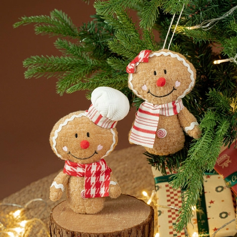Weihnachten Lebkuchenmann Plüsch Anhänger Mit Kochhut Schleife Weiches Polyester Feiertags Weihnachtsbaum Dekoration