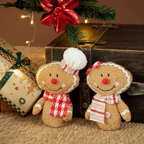 Weihnachten Lebkuchenmann Plüsch Anhänger Mit Kochhut Schleife Weiches Polyester Feiertags Weihnachtsbaum Dekoration