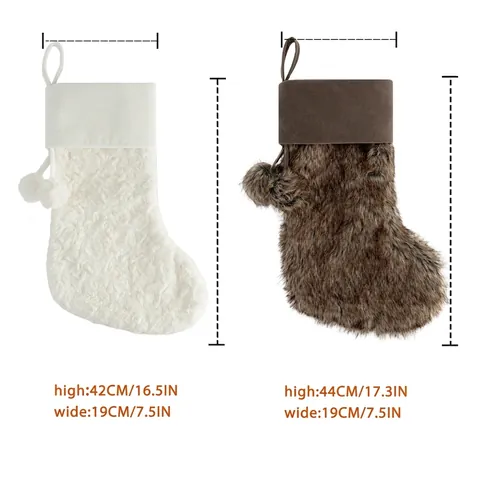 Faux Fur Christmas Stockings Solid Color Plush Hanging Decorations With Pompoms For Xmas Home Fireplace Holiday Party Decor