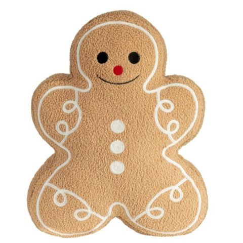 Χριστουγεννιάτικο Λούτρινο Μαξιλάρι Gingerbread Man Μαλακό Βελούδο Teddy Διακοσμητικό Μαξιλάρι για Χριστουγεννιάτικη Διακόσμηση