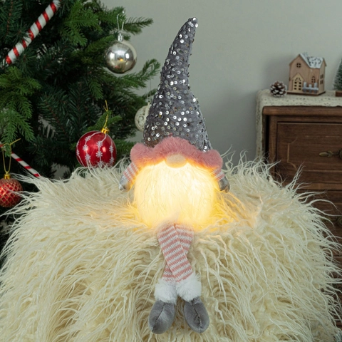 Gnomo de Navidad Brillante Peluche Sombrero de Lentejuelas Muñeca Sin Rostro Piernas Largas Con Luz LED para Decoración de Mesa de Hogar Adorno Navideño