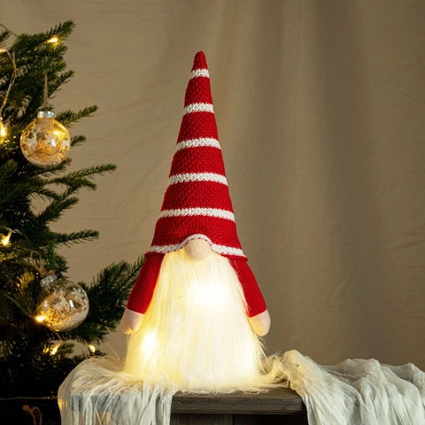 Leuchtender Weihnachtsbaumspitze Gestreifter Strickhut Gesichtsloser Zwerg Skandinavische Tomte Dekoration Für Weihnachtsfeier Haus Deko