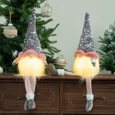 Gnomo de Navidad Brillante Peluche Sombrero de Lentejuelas Muñeca Sin Rostro Piernas Largas Con Luz LED para Decoración de Mesa de Hogar Adorno Navideño