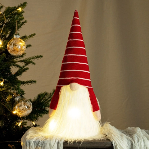 Leuchtender Weihnachtsbaumspitze Gestreifter Strickhut Gesichtsloser Zwerg Skandinavische Tomte Dekoration Für Weihnachtsfeier Haus Deko