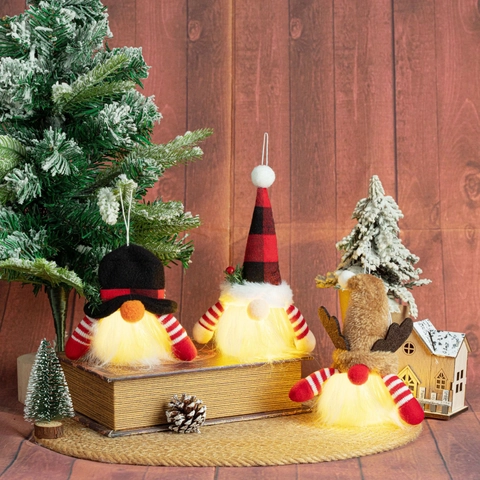 LED Leuchtende Weihnachtsgnome Ornamente Gesichtlose Puppe Mit Büffelkaromuster Rentiergeweih Plüsch Tomte Dekoration Für Weihnachten