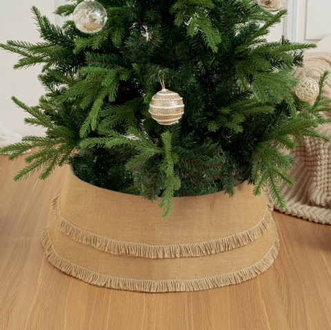 Cache-pied de Sapin de Noël en Toile de Jute Naturelle Avec Double Couche de Franges Couverture de Base Rustique pour Fête