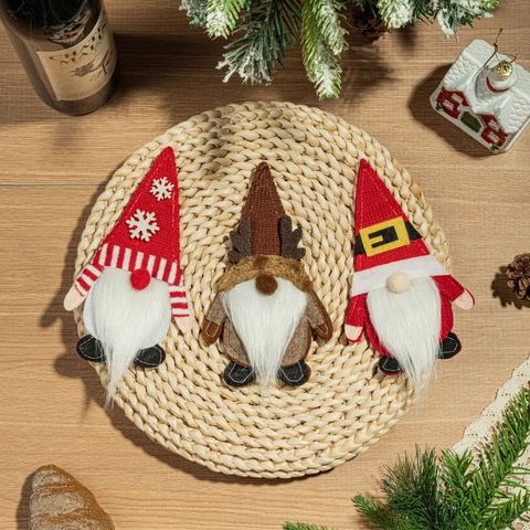3 Pezzi Set Portaposate Gnomo di Natale Rosso Renna Fiocco di Neve Babbo Natale Tasca per Posate Decorazione Tavola per Pranzo Festivo