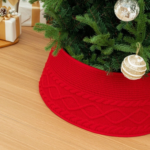 Nordique Grosse Maille Cache-pied de Sapin Noël Torsades Losanges Polyester Anneau Sapin pour Maison Décoration Fête Cadeau