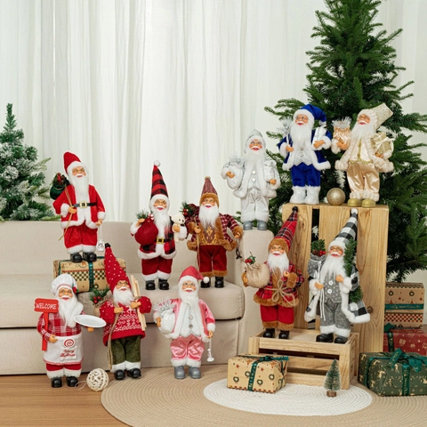 Feestelijke Staande Kerstman Figuur Voor Kerstversiering Pluche Stof Ornament Vakantie Thuis Venster Feest Decor Cadeau
