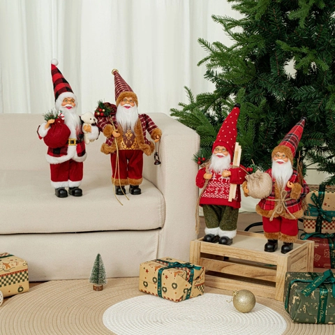 Feestelijke Staande Kerstman Figuur Voor Kerstversiering Pluche Stof Ornament Vakantie Thuis Venster Feest Decor Cadeau