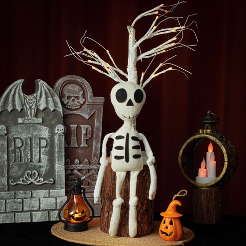Halloween Scheletro a Maglia Bambola Ornamento da Appendere Spettrale Teschio Bianco Pendente Peluche per Interni Festa Casa