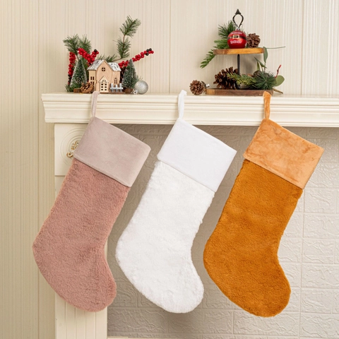Plüsch Weihnachtsstrumpf Geschenktüte Für Weihnachtsbaum Dekoration Weiß Rosa Orange Kunstfell Xmas Strumpf Hängendes Ornament