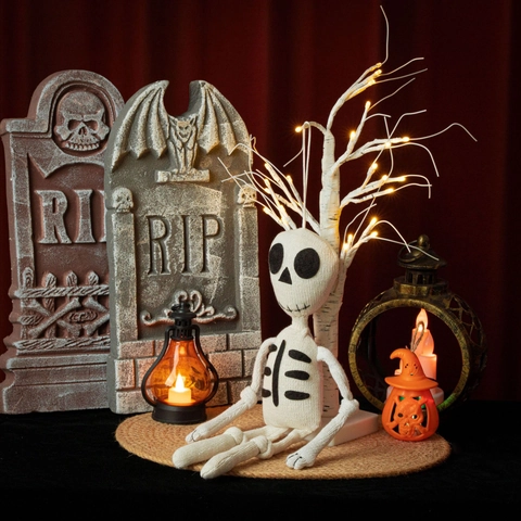 Halloween Scheletro a Maglia Bambola Ornamento da Appendere Spettrale Teschio Bianco Pendente Peluche per Interni Festa Casa