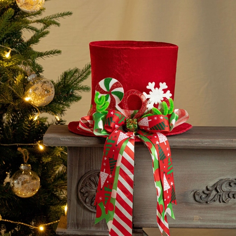 Weihnachtsbaumspitze Roter Samt Zylinder Mit Schleife Und Ornamenten Pfefferminz Schneeflocke Weihnachtsbaum Dekoration