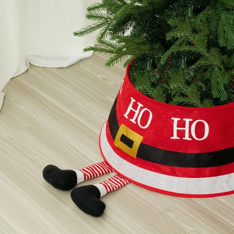 Weihnachtsbaumkragen Weihnachtsmann Elfenbeine Design Rot Polyester Bedruckt Baumrock Basis Dekoration Für Weihnachten Party Heimdekor