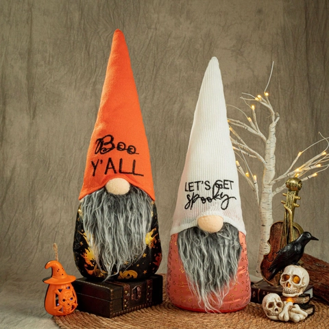 Halloween Zwerge Plüsch Deko Boo Y'ALL LET'S GET Spooky Bestickte Gesichtslose Puppe Orange Weiß Kürbis Stern Dekor