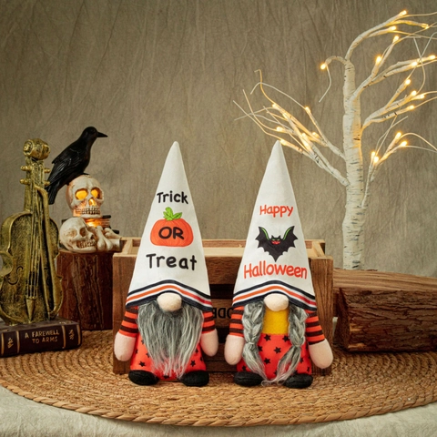 Halloween Faceless Gnome Plush Doll Rudolf Ornament With Pumpkin Bat Pattern For Festive Party Home Table Decor Figurine
