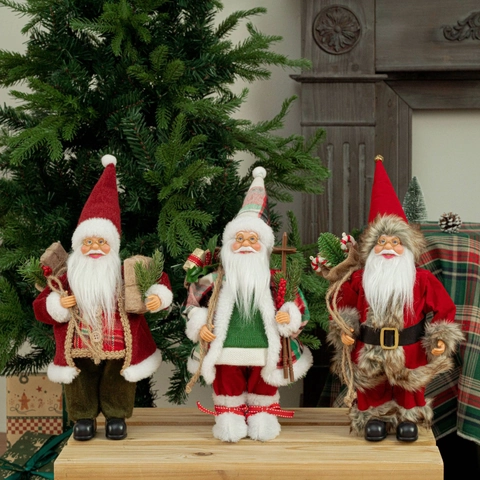 12 Inch Staande Kerstman Figuur Kerstversiering Traditionele Stof Pluche Kerstpop Noordse Stijl Ornament