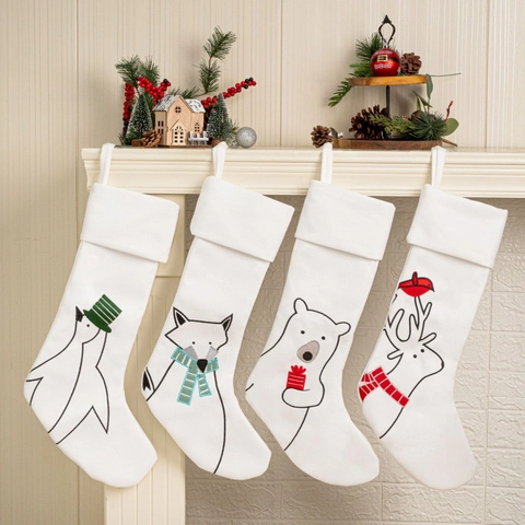 Chaussette de Noël Dessin Animé Polyester Broderie Animal Chaussettes Suspendues Pour Décoration de Maison de Vacances Sac Cadeau Rayé