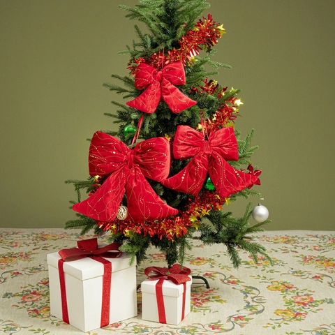 Fiocco di Natale in Velluto Rosso Con Motivo a Caldo Dorato Per Ornamenti Per Alberi di Natale Matrimonio Festa Decorazione Casa