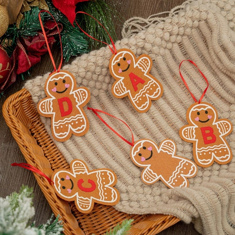 Christmas Gingerbread Man Felt Hanging Decoration Alphabet Letter Pendant Cute Biscuit Man Xmas Tree Decor For Home Party