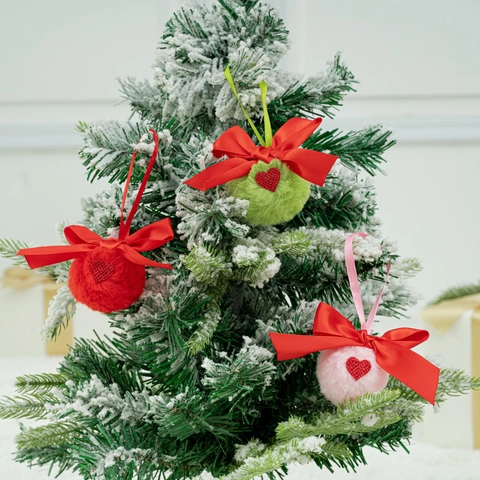 Weihnachts Plüsch Pompon Anhänger Rote Schleifen Herz Pailletten Weihnachtsbaum Dekoration Weiche Pompons Für Feiertage