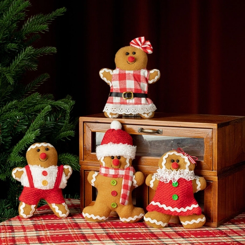 Weihnachten Lebkuchenmann Plüsch Anhänger Set Cartoon Karo Rock Lebkuchen Puppe Baumschmuck Feiertag Dekoration