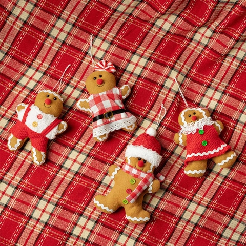 Weihnachten Lebkuchenmann Plüsch Anhänger Set Cartoon Karo Rock Lebkuchen Puppe Baumschmuck Feiertag Dekoration