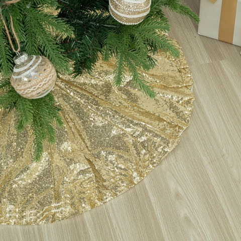 Jupe de Sapin de Noël de Luxe à Paillettes Dorées Tapis de Sapin Rond en Polyester pour Décoration de Fête
