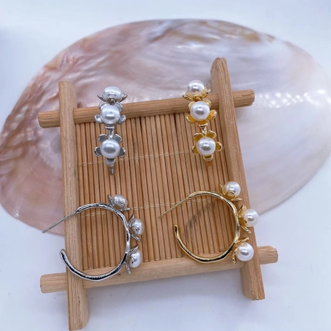 Niche Design Gold Plated Copper Flower Empty Base Hoop Earrings Adjustable Open Ring For Women Jewelry Findings Accessory