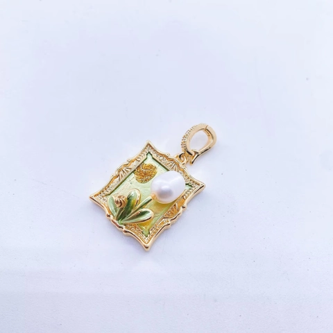Enamel Flower Pendant With Natural Artificial Pearl Copper Gold Plated Rose Lotus Tulip DIY Jewelry Making Charm For Women Pendant Only