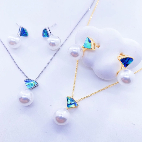 Copper Plated Gold Natural White Shell Abalone Shell Fan Shape Jewelry Making Findings Set Earring Post Pendant Only Without Pearl