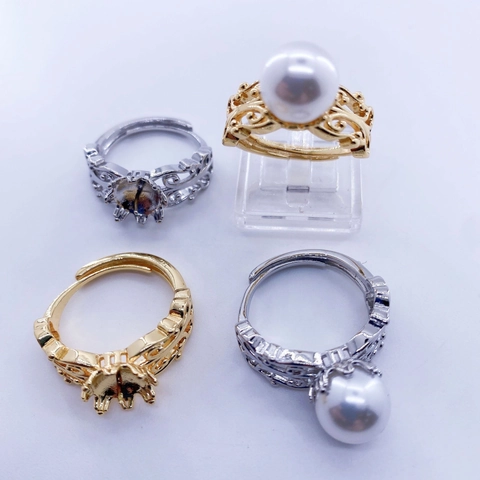 Vintage Open Ring Blank Setting DIY Adjustable Copper Ring With Zircon Lace For Women Jewelry Making Setting Accessory