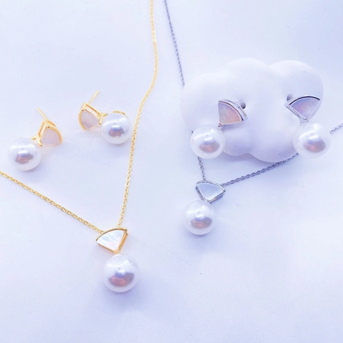 Copper Plated Gold Natural White Shell Abalone Shell Fan Shape Jewelry Making Findings Set Earring Post Pendant Only Without Pearl
