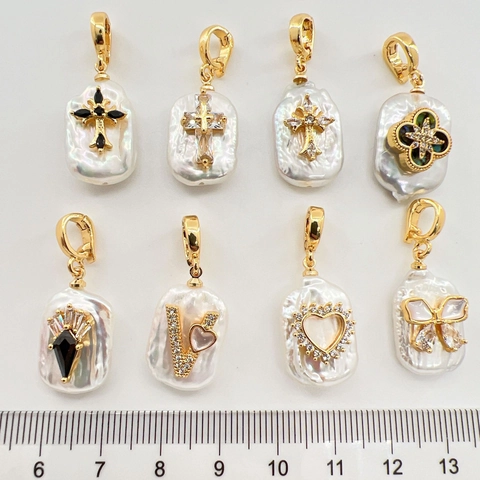 Barock Künstliche Perle Anhänger DIY Kupfer Galvanisiert Strass Muschel Herz Kreuz Schmetterling Stern Mond Schmuckzubehör