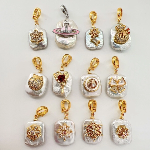 Barock Naturperle Anhänger Kupfer Vergoldet Saturn Schneeflocke Herz Glückstasche Katze Charm Für DIY Halskette Schmuckherstellung