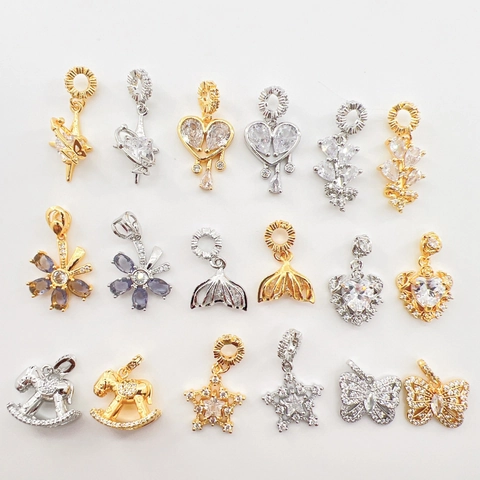 Gold Plated Copper Zirconia Charms Heart Butterfly Moon Star Rocking Horse Pendants For DIY Jewelry Making Necklace Accessories