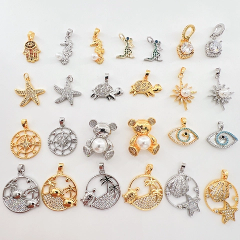 Bohemian Gold Plated Copper Pendants With Rhinestone Artificial Pearl Animal Ocean Star Sea Star Turtle Bear Butterfly DIY Jewelry Making Charms