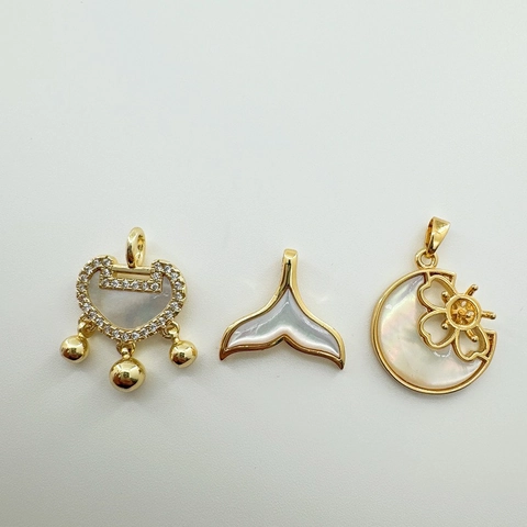 Copper Mother Of Pearl Rhinestone Pendant For Jewelry Making DIY Whale Tail Cherry Blossom Long Life Lock Charms Jewelry Finding