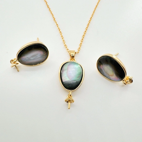 Basi per Gioielli in Madreperla Naturale a Forma Ovale Set Accessori Fai da Te Pendenti in Rame Perni per Orecchini Anelli
