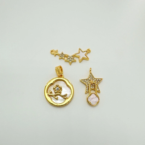 Colgantes Estrella Flor de Cobre Chapado en Oro 18K Con Madreperla Para DIY Accesorios de Creación de Joyas Mujer Moda